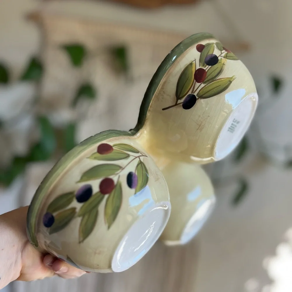 Clay Art Olive Triple Bowl Serving Dish Italian Style 3-Section Ceramic Tapas